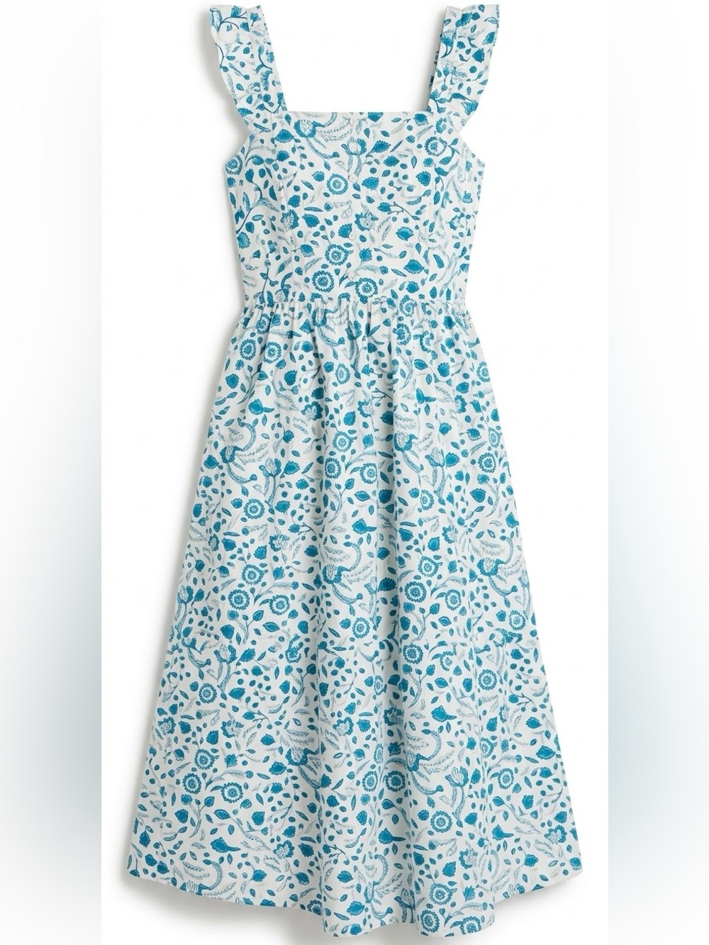 Draper James Blue White Floral Ruffle Smocked Midi Dress small
